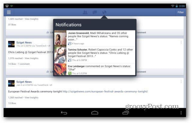 Facebook-pagina's voor Android main