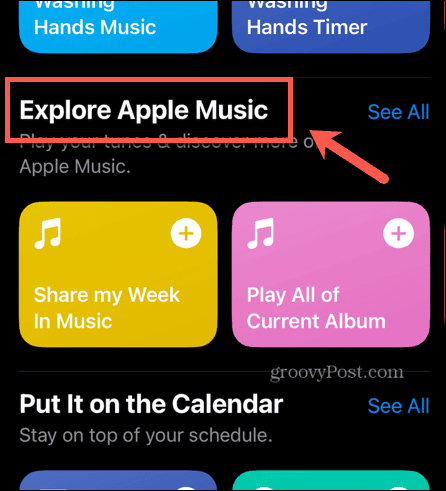galerij met snelkoppelingen verken Apple Music