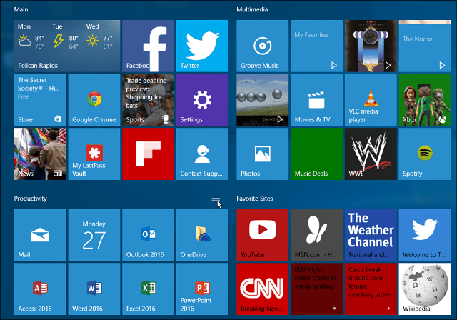 Windows 10 tegelgroepen startmenu groot