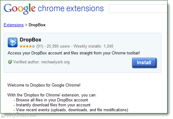 Dropbox voor Google Chrome als extensie van michaelyork.org