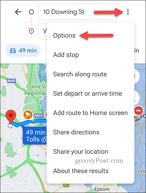 Open de routebeschrijvingsopties van Google Maps