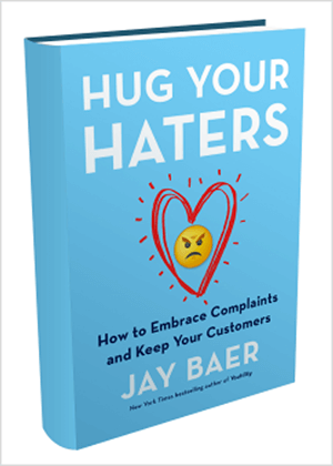 Dit is een screenshot van de boekomslag voor Hug Your Haters door Jay Baer.