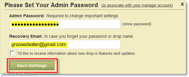 hoe drop.io admin wachtwoord in te stellen