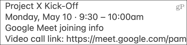 Plak de Google Meet-uitnodiging