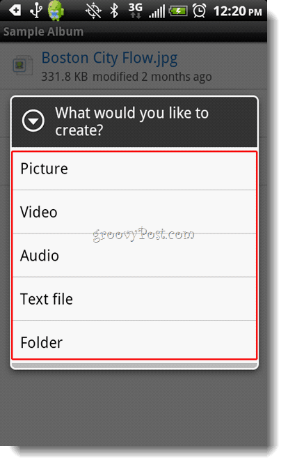 Android Dropbox-menu maken