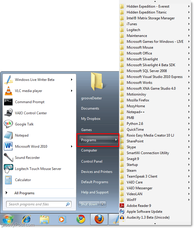 Voeg het klassieke XP-menu "Alle programma's" toe aan Windows 7