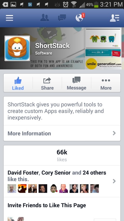 shortstack facebookpagina op mobiel apparaat