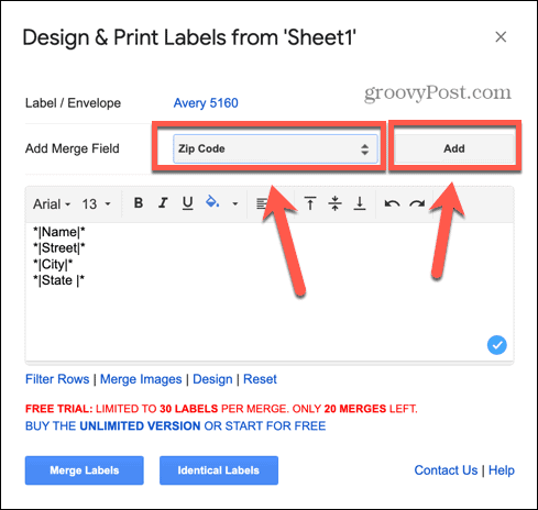 google sheets toevoegen labelveld