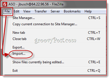 FileZilla Site Manager-items importeren