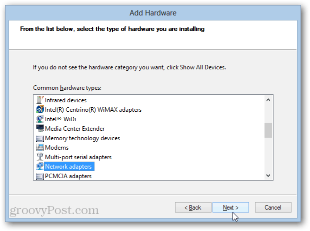 installatie van loopback-adapter in Windows 8