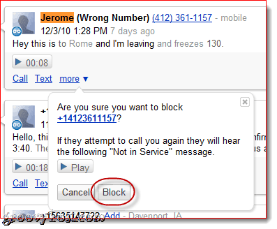 Blokkeer oproepen Google Voice