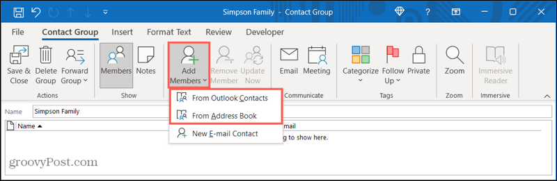 Leden toevoegen aan een nieuwe contactgroep in Outlook