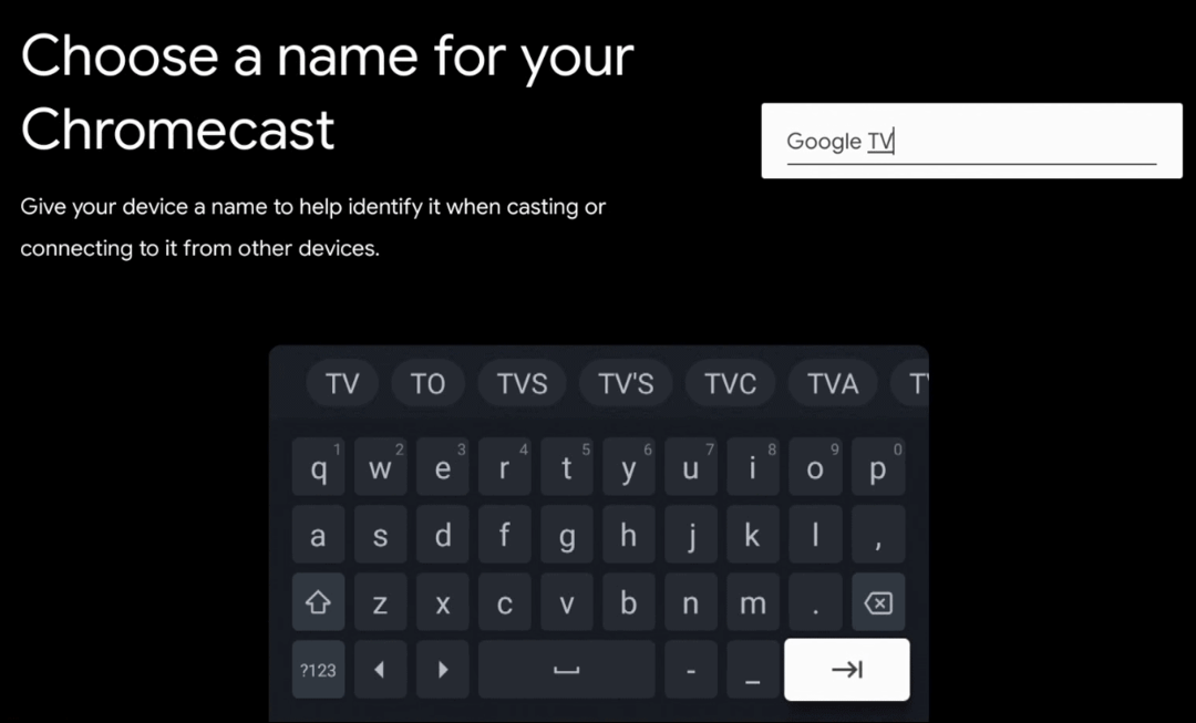 Typ een naam voor Google TV