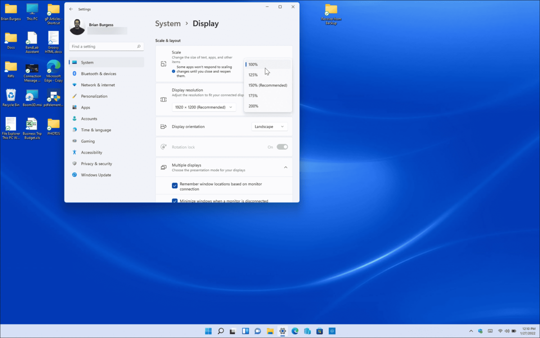 kleine aanpassing van de instellingen voor de weergaveschaal op Windows 11