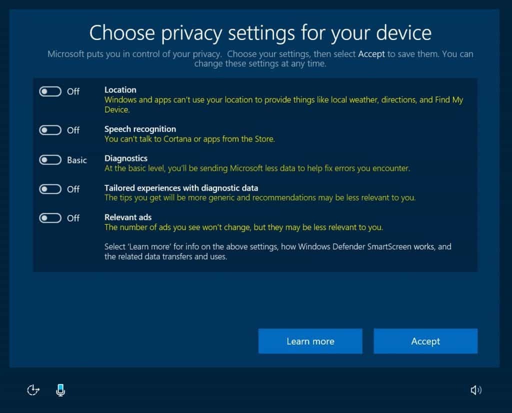 Windows 10, Privacy, Creators Update, OOBE