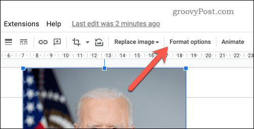 Knop voor opties voor afbeeldingsindeling van Google Presentaties