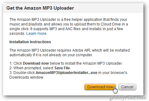 Installeer Amazon MP3 Uploader