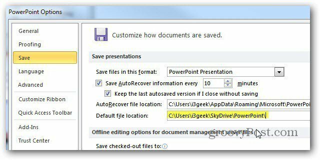 Sla Microsoft Office-documenten standaard op SkyDrive op