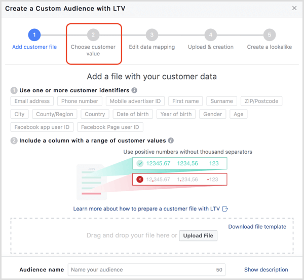 Facebook creëer een aangepast publiek met LTV