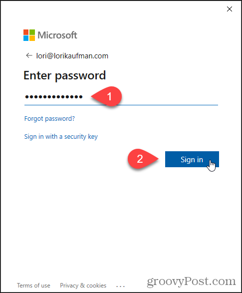 Voer wachtwoord in voor Microsoft e-mail