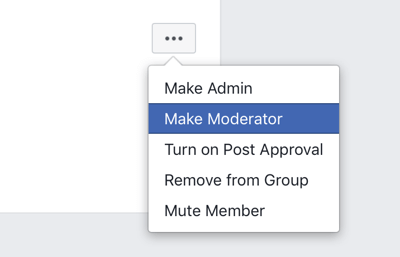 Hoe u uw Facebook-groepscommunity kunt verbeteren, Facebook-groepsmenu-optie om een ​​lid moderator te maken 