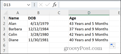 excel leeftijden in jaren en maanden
