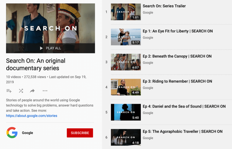 YouTube-afspeellijst voor Google-docuseries Zoeken aan