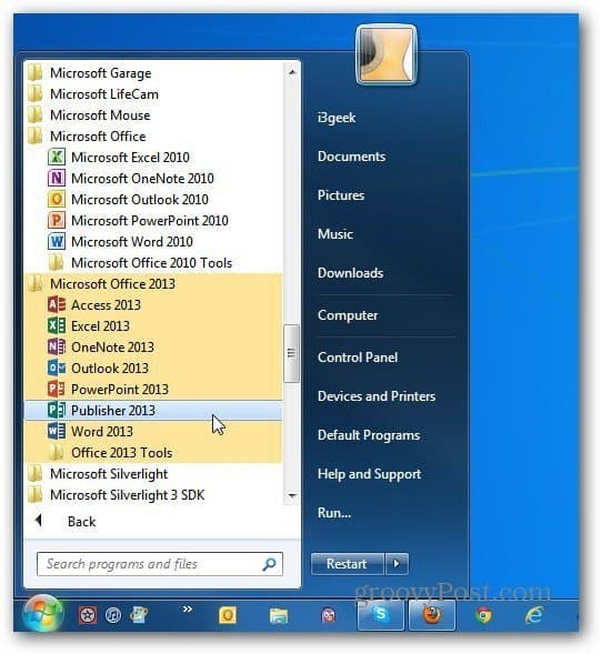 beide versies Office Start Windows 7