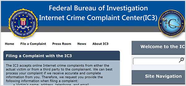 Als iemand zich voordoet als uw bedrijf, meld de frauduleuze activiteit dan bij het FBI Internet Crime Complaint Center.