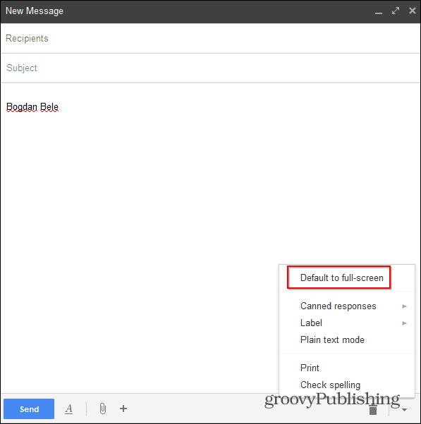 Nieuw Gmail Compose op volledig scherm