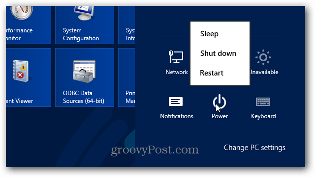 Aan / uit-knop Windows 8