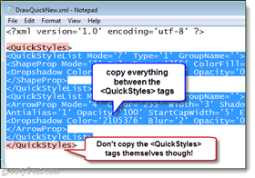 kopieer de nieuwe quickstyle-code