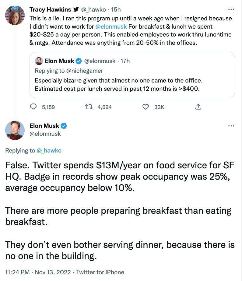 Elon Musk en Tracy Hawkins kregen ruzie op Twitter