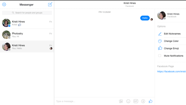 facebook messenger-scherm op desktopbrowser