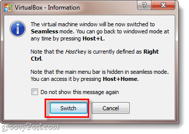 virtualbox informatievenster