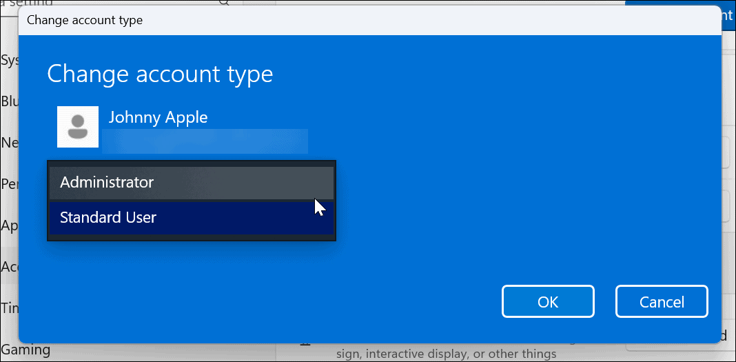 Accounttype wijzigen op Windows 11