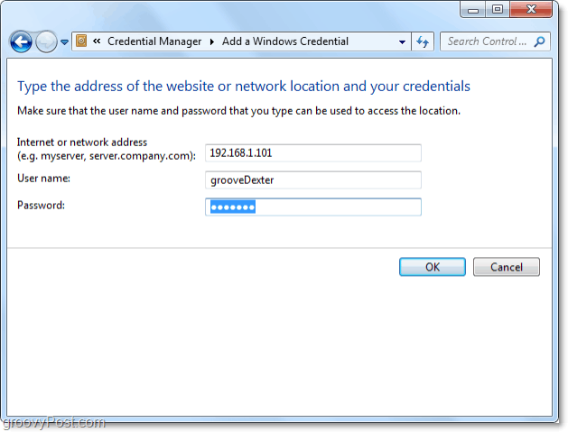 voeg een netwerkbron toe aan Windows 7 Vault