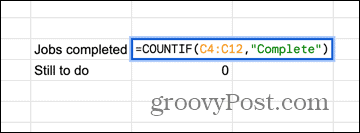 google spreadsheets countif-formule met aangepaste waarden