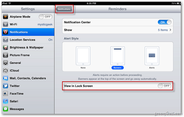 Apple iOS 5: schakel meldingen uit op het vergrendelscherm