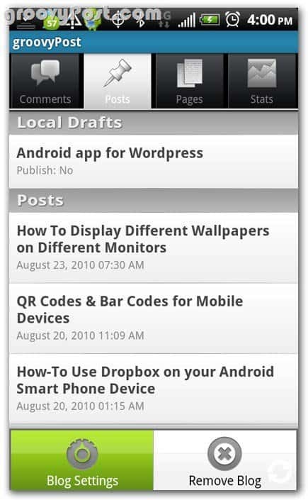 Beoordeling van WordPress op Android Posts - concepten