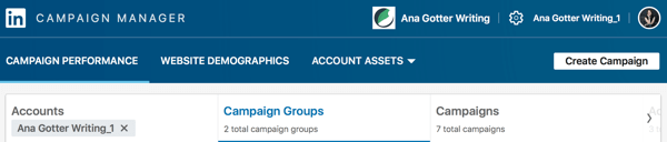 Dashboard van LinkedIn Campaign Manager.