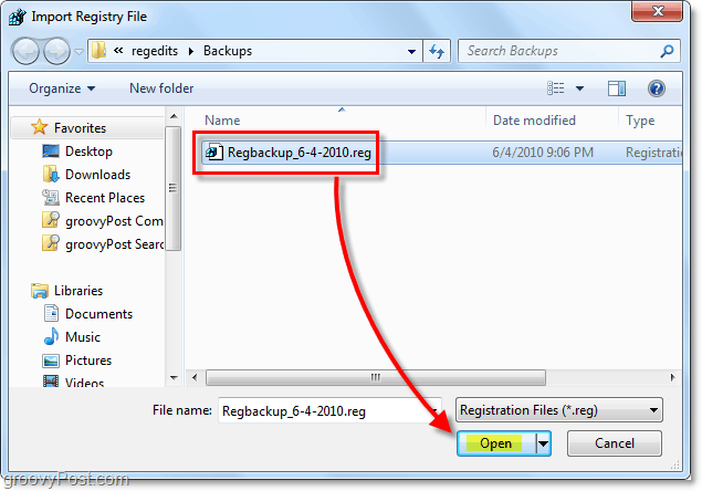 registerherstelselectie in Windows 7 en Vista voor import