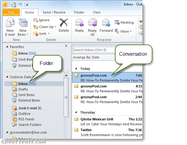 Outlook 2010 gesprekken en mappen
