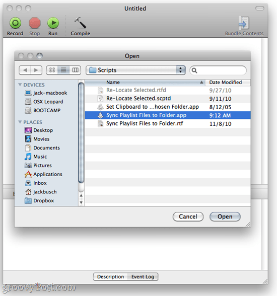 AppleScript Editor - SugarSync en iTunes