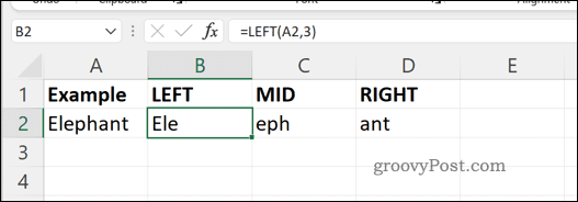 Voorbeeld MID RECHTS en LINKS formules in Excel