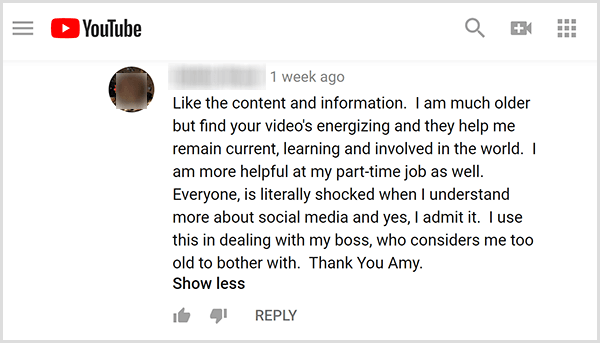 Amy Landino kreeg van haar publiek positieve feedback over haar videocontent. Een gebruiker merkt bijvoorbeeld op dat haar video's me helpen actueel te blijven, te leren en betrokken te blijven bij de wereld. Ik ben ook meer behulpzaam bij mijn parttime baan.