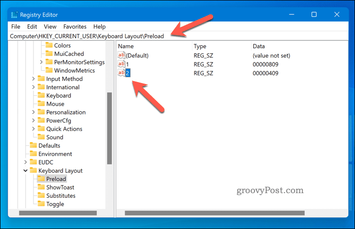 Verwijder een toetsenbordindeling met regedit op Windows 11