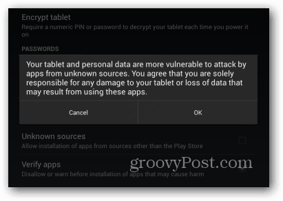 Android-waarschuwingsbericht