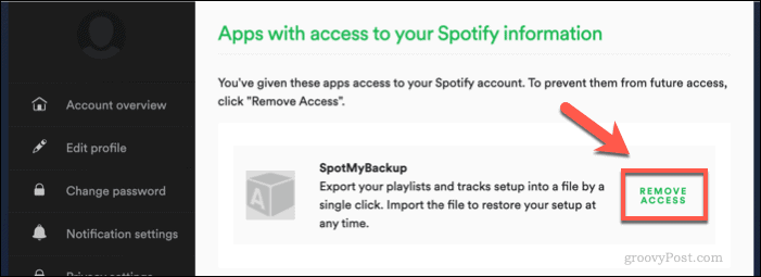 De toegang van SpotMyBackup tot Spotify intrekken
