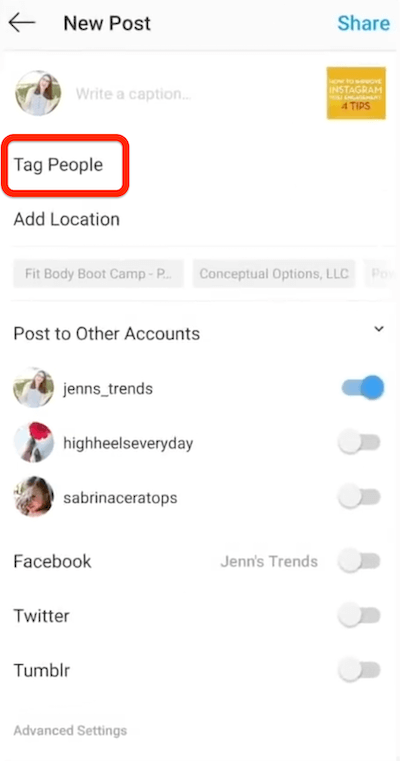 instagram nieuwe postoptie om mensen te taggen